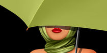Rote Lippen unter grünem Regenschirm von Monika Juengling