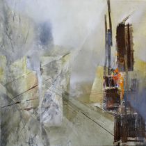 Abstrakte Komposition in weiß und grau von Annette Schmucker