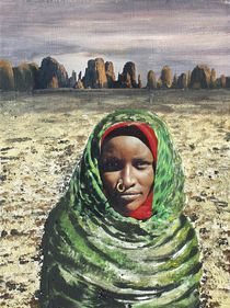 Tubufrau vor Wüstengebirge von Heinz Sterzenbach