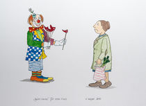 Gute Laune,Humor, Clown, Bunt, Frau, Einkauf, Zeichnung, Aquarell von Angelika Wegner