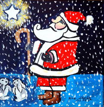 SANTA AND STAR, CHRISTMAS, COLORFUL, ABSTRACT, POP ART, NORTH POLE by Nora Shepley