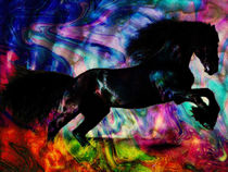 Black Horse Running Though Abstract Fire by Blake Robson