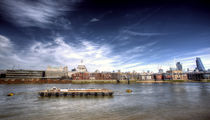 The River Thames and Barge and St Paul's Cathedral by John Williams