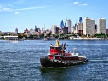 Philadelphia PA - Tugboat by Philadelphia Skyline by Susan Savad