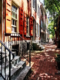 Philadelphia PA Street With Orange Shutters by Susan Savad