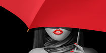 Rote Lippen unterm Schirm, als Colorkey von Monika Juengling