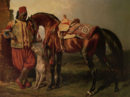 Hr-dreux-alfred-de-an-african-groom-holding-a-stallion-with-a-dog-1858-oil-on-canvas-large