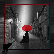 Die Frau mit dem roten Regenschirm Nr. 2 eingerahmt by Monika Juengling