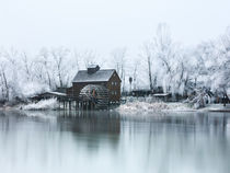 Water mill on the frosted trees in Jelka by Zoltan Duray