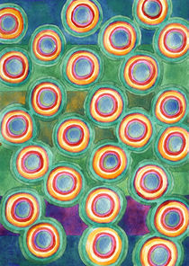 Multicolorful Circles in Front of Horizontal Stripes  by Heidi  Capitaine