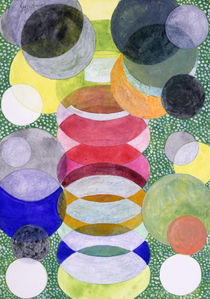 Overlapping Ovals and Circles on Green Dotted Ground, watercolor on paper by Heidi  Capitaine