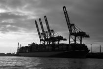 Cargo ship loaded with containers in the harbour of Hamburg by stephiii