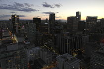 View from the Vancouver Lookout to office buildings in Vancouver Downtown at night by stephiii