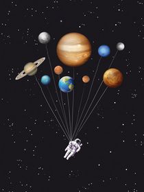 Space traveller solar system ballons art print by Goldenplanet Prints