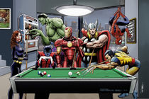 Afterhours: Marvel Superheroes Relax Playing Pool von Daniel Avenell