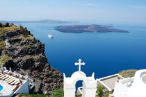 Cross Christian Orthodox Church on Santorini island, Greece by Yuri Hope