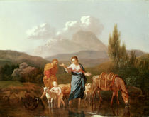 Holy family at a stream von Karel Dujardin