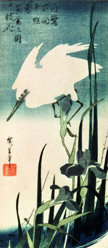 White Heron and Iris by Ando or Utagawa Hiroshige