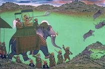 Maharana Sarup Singh of Udaipur shooting boar from elephant-back von Indian School