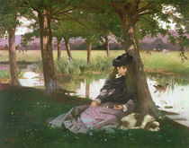 An Afternoon by a river with a King Charles Spaniel von Alexander M. Rossi