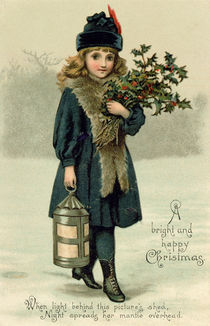 Young girl with Holly and Lantern by English School