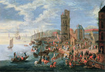 A Harbour Scene von A.F. & Bouts, P. Boudewyns