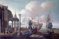 Mediterranean Harbour Scene by Johannes Lingelbach