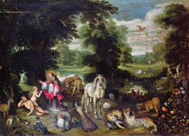 Adam and Eve with God in the Garden of Eden and the story of the Fall by Jan Brueghel the Elder
