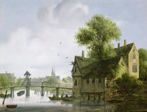 A Town on a river with a bridge by Wouter Kniff