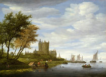 River Estuary with a castle by Salomon van Ruisdael or Ruysdael