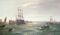 Portsmouth Harbour: HMS 'Victory' among the Hulks by Robert Ernest Roe