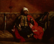 A Turk smoking sitting on a sofa by Ferdinand Victor Eugene Delacroix