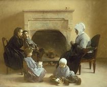 Family seated around a hearth von Henri Jules Jean Geoffroy