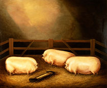 Three Prize Pigs outside a Sty von English School