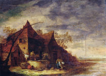 Woman in Front of a Cottage by Egbert van der Poel