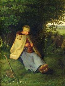 A Knitter or a Seated Shepherdess Knitting von Jean-Francois Millet