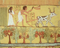 Sennedjem and his wife in the fields sowing and tilling by Egyptian 19th Dynasty
