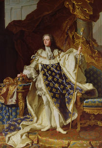Portrait of Louis XV in his Coronation Robes von Hyacinthe Francois Rigaud