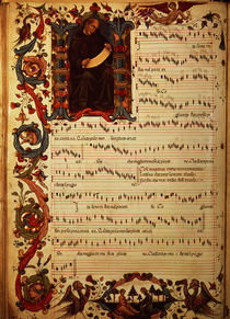 Ms Med. Pal. 87 Page of Musical Notation with historiated initial by Italian School