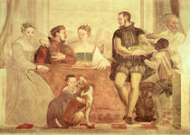 The Banquet, detail of figures at table von Giovanni Antonio Fasolo