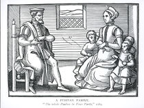 A Puritan Family, from 'The Whole Psalms in Four Parts' von English School