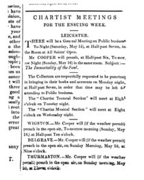 Notices for Chartist Meetings in the 'Midland Counties Illuminator' by English School