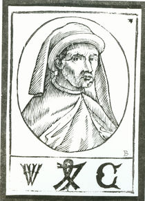 Portrait of William Caxton and his Printer's Mark von English School