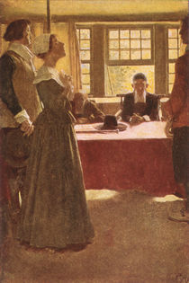 Mary Dyer Brought Before Governor Endicott by Howard Pyle