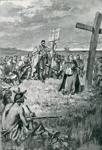 Jacques Cartier Setting up a Cross at Gaspe von Howard Pyle
