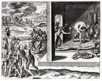 Indian funeral rites, from 'Americae' by Jacques Le Moyne
