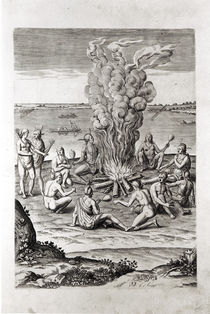 Indians praying around a fire von John White