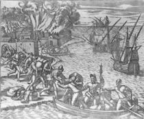 The French Fleet Plundering and Setting Fire to the Town of Chioreram von German School