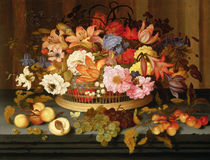 Still Life of Fruit and a Basket of Flowers by Balthasar van der Ast