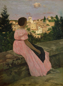 The Pink Dress, or View of Castelnau-le-Lez by Jean Frederic Bazille